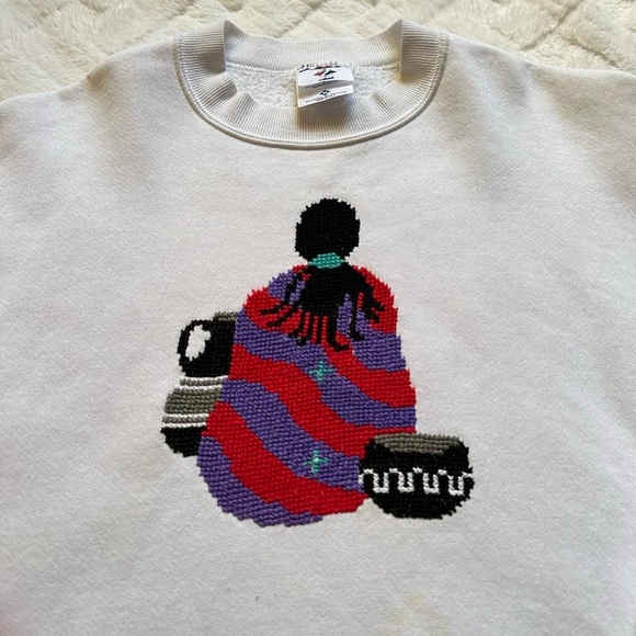 Vintage 1990s Jerzees Custom Native American Custom Design Crewneck Sweater XL - Picture 2 of 5